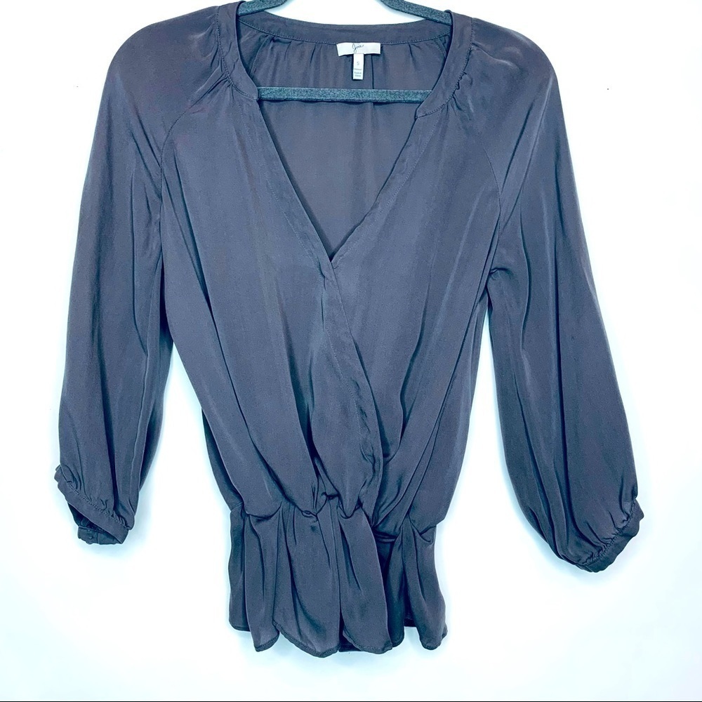 Joie Gray Surplice Peplum Silk Blouse Size S